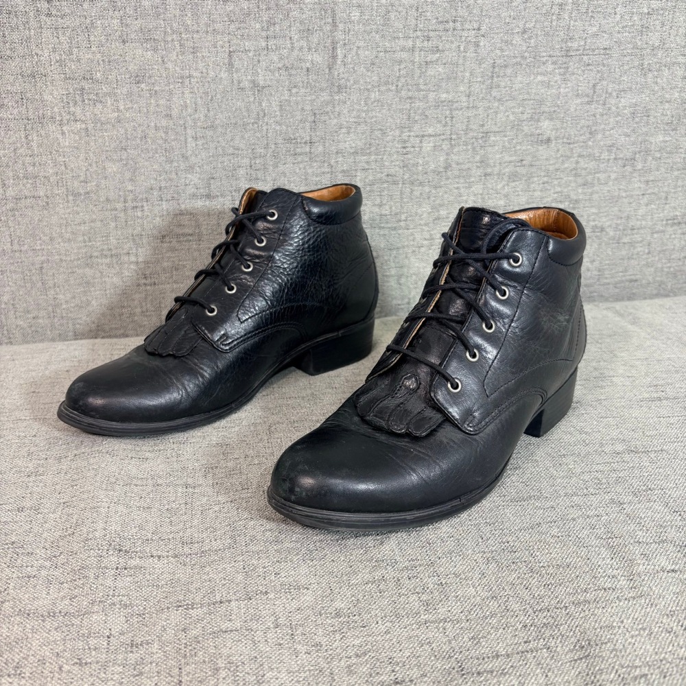 Ariat Heritage Lacer Ankle Boots Women 7B Black Leather Excellent Kiltie Fringe